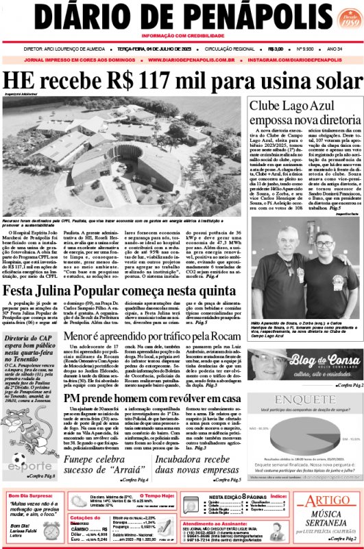 Capa do jornal DIÁRIO impresso desta terça-feira (04)