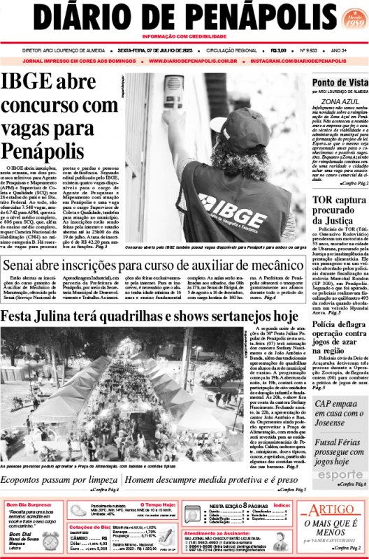 Capa do jornal DIÁRIO impresso desta sexta-feira (07)