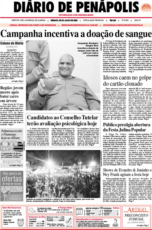 Capa do jornal DIÁRIO impresso deste sábado (08)