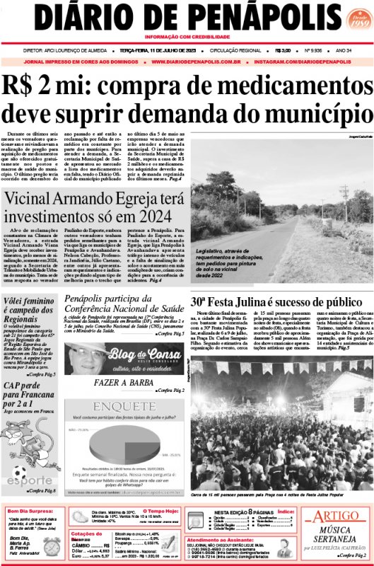 Capa do jornal DIÁRIO impresso desta terça-feira (11)