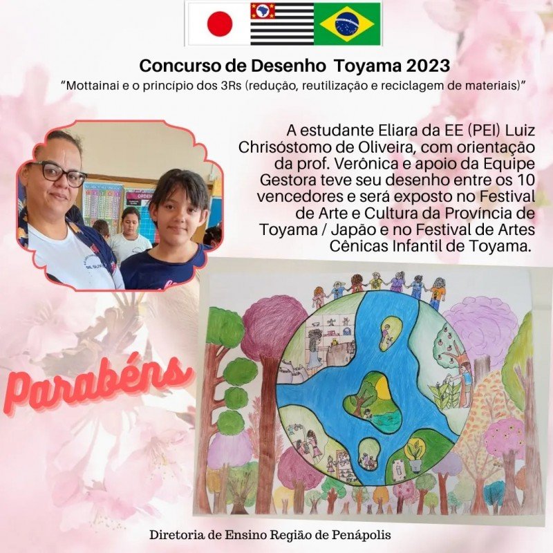 Aluna de Penápolis terá desenho exposto em evento no Japão