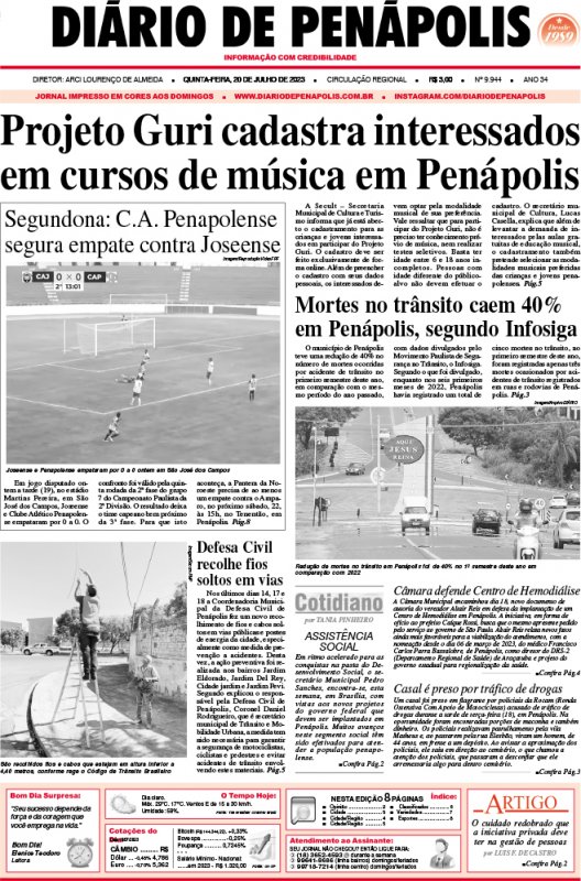 Capa do jornal DIÁRIO impresso desta quinta-feira (20)