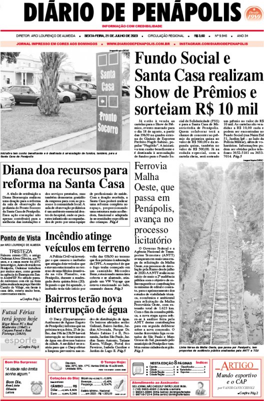 Capa do jornal DIÁRIO impresso desta sexta-feira (21)