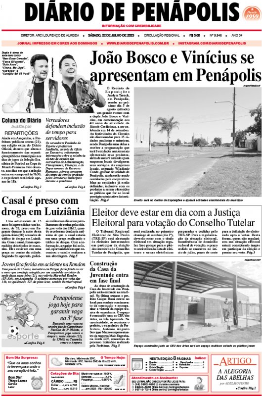 Capa do jornal DIÁRIO impresso deste sábado (22)