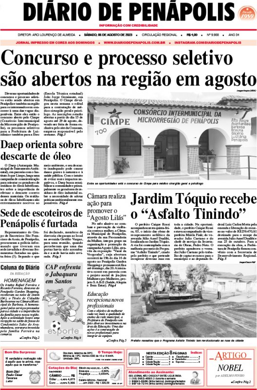 Capa do jornal DIÁRIO impresso deste sábado (05)
