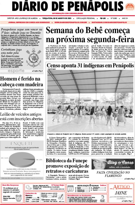 Capa do jornal DIÁRIO impresso desta terça-feira (08)