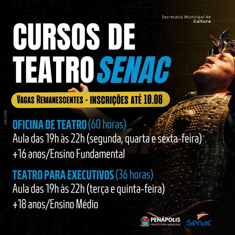 Inscrições para cursos de teatro terminam dia 10