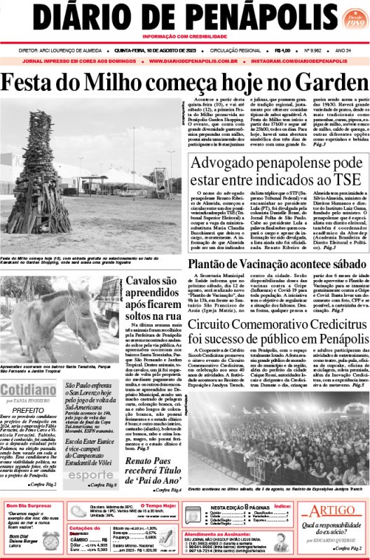 Capa do jornal DIÁRIO impresso desta quinta-feira (10)