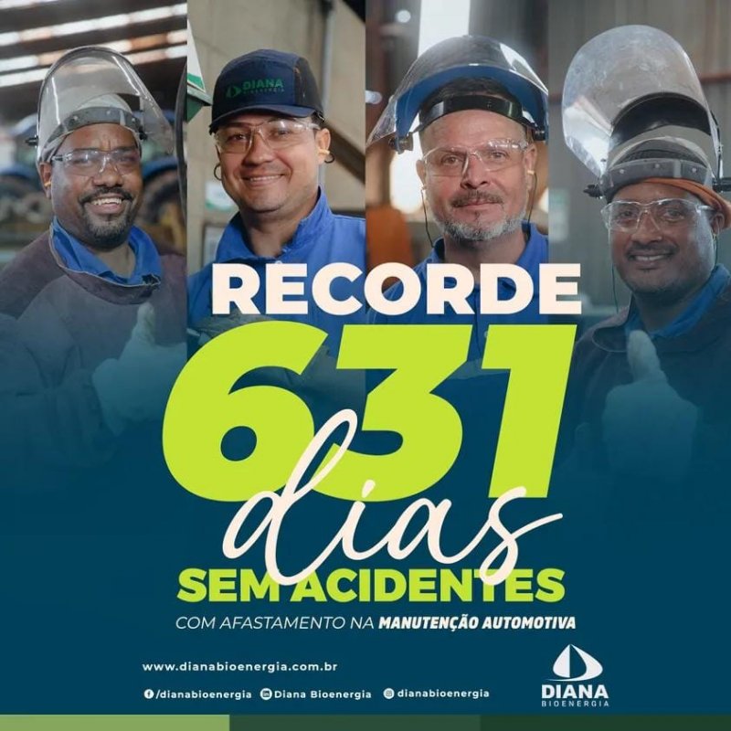Um marco de segurança: 631 dias sem acidentes com afastamento no setor de manutenção automotiva da Diana Bioenergia