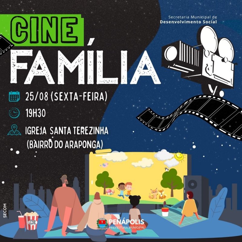 Cine Família: moradores do bairro Araponga terão cinema gratuito no dia 25