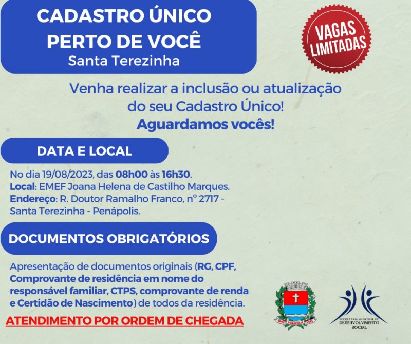 Hoje tem Mutirão do Cadastro Único na Santa Terezinha