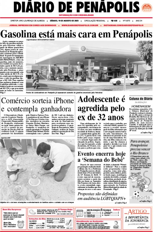 Capa do jornal DIÁRIO impresso deste sábado (19)