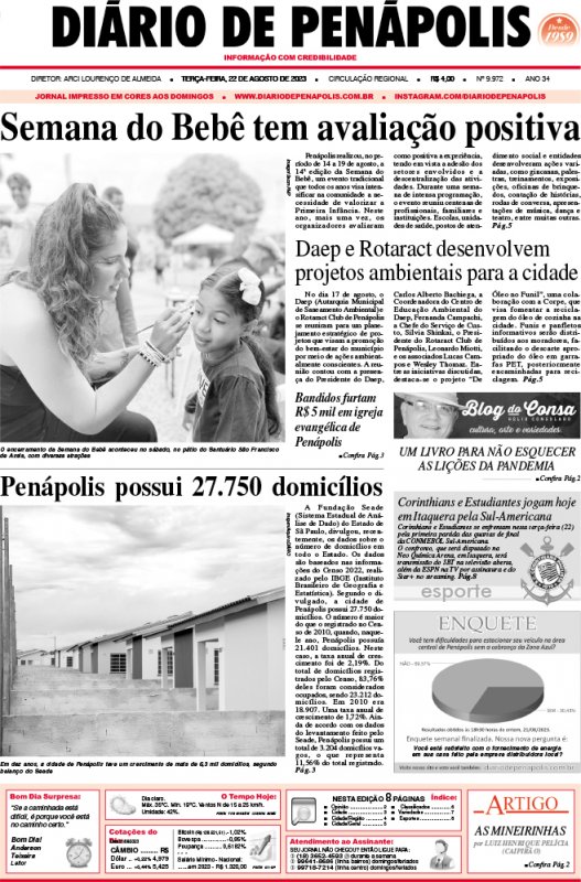 Capa do jornal DIÁRIO impresso desta terça-feira (22)