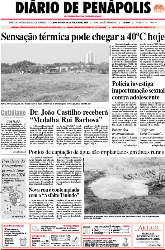Capa do jornal DIÁRIO impresso desta quinta-feira (24)