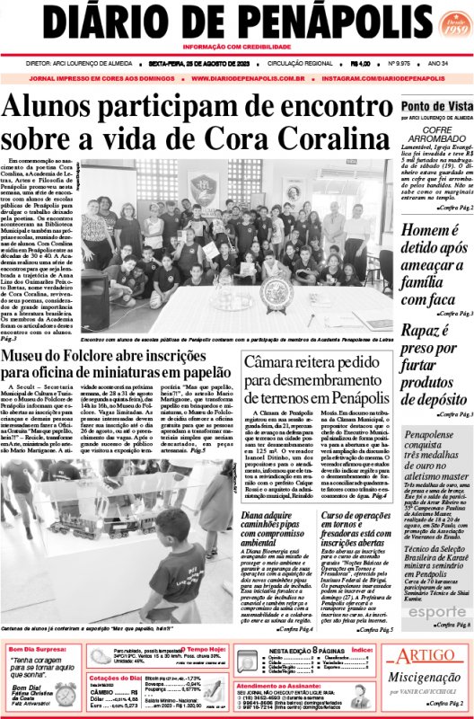 Capa do jornal DIÁRIO impresso desta sexta-feira (25)