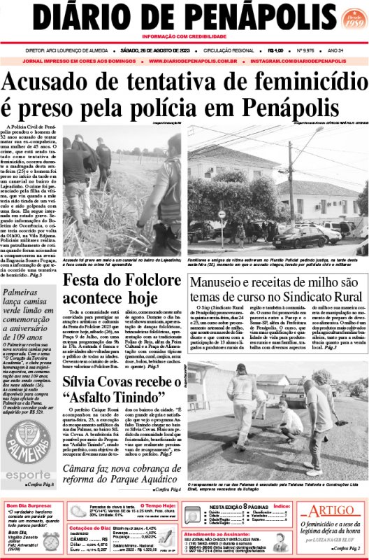 Capa do jornal DIÁRIO impresso deste sábado (26)