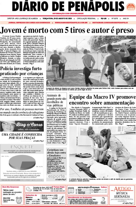 Capa do jornal DIÁRIO impresso desta terça-feira (29)
