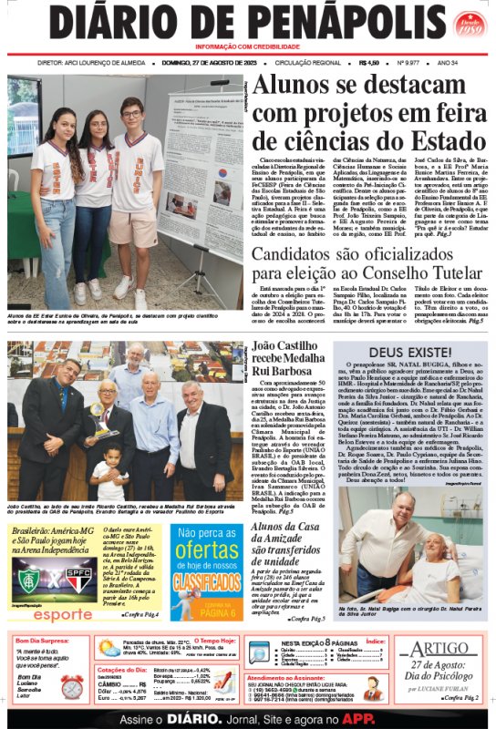 Capa do jornal DIÁRIO impresso deste domingo (27)