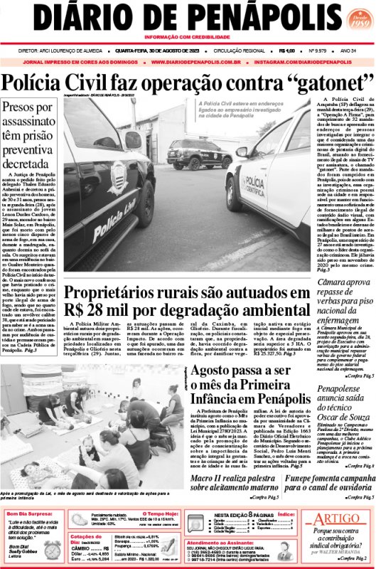 Capa do jornal DIÁRIO impresso desta quarta-feira (30)