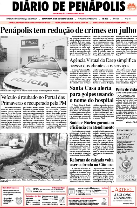 Capa do jornal DIÁRIO impresso desta sexta-feira (01)