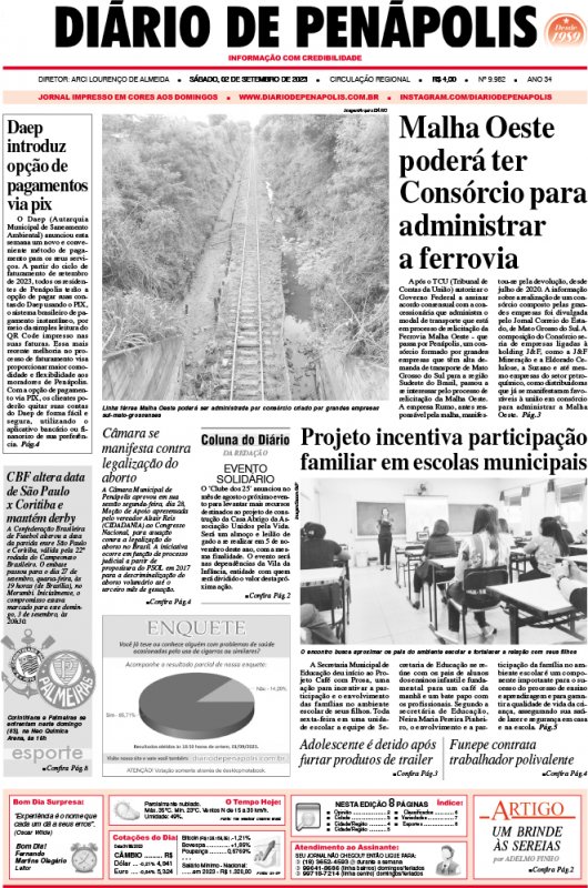 Capa do jornal DIÁRIO impresso deste sábado (02)