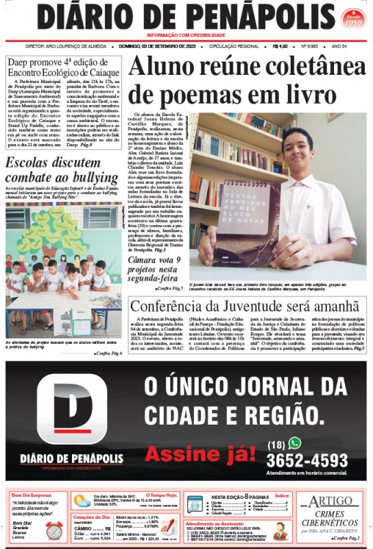 Capa do jornal DIÁRIO impresso deste domingo (03).