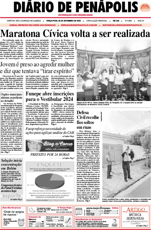 Capa do jornal DIÁRIO impresso desta terça-feira (05)