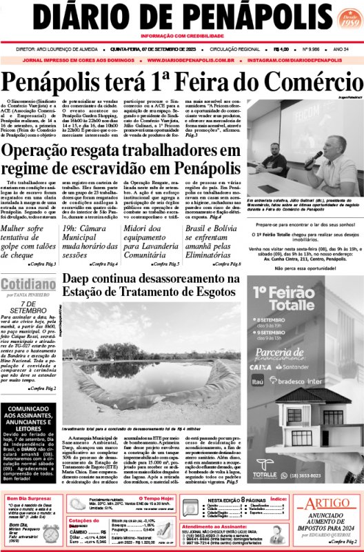 Capa do jornal DIÁRIO impresso desta quinta-feira (07)