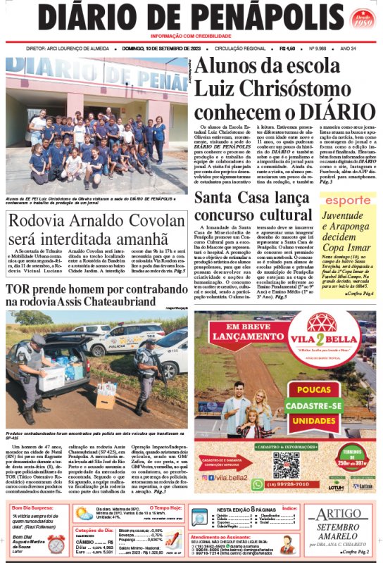 Capa do jornal DIÁRIO impresso deste domingo (10)