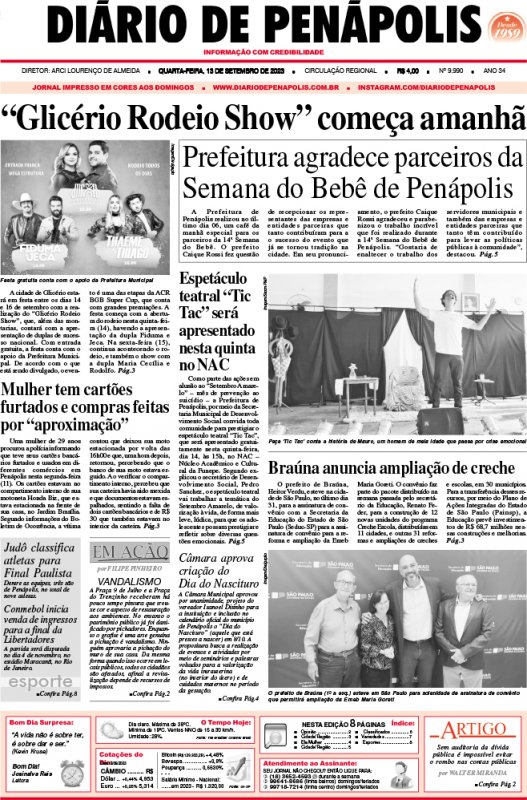 Capa do jornal DIÁRIO impresso desta quarta-feira (13)