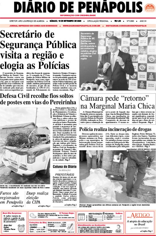 Capa do jornal DIÁRIO impresso deste sábado (16)