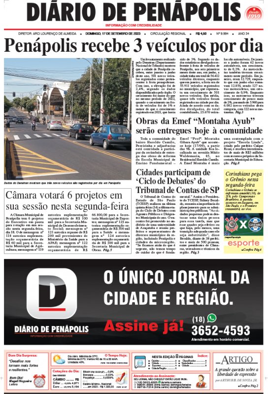 Capa do jornal DIÁRIO impresso deste domingo (17)