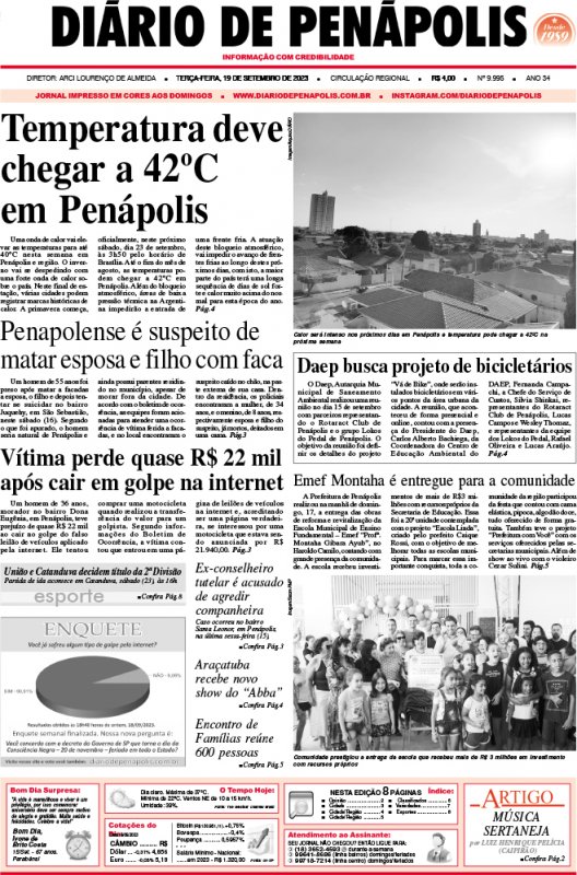 Capa do jornal DIÁRIO impresso desta terça-feira (19)