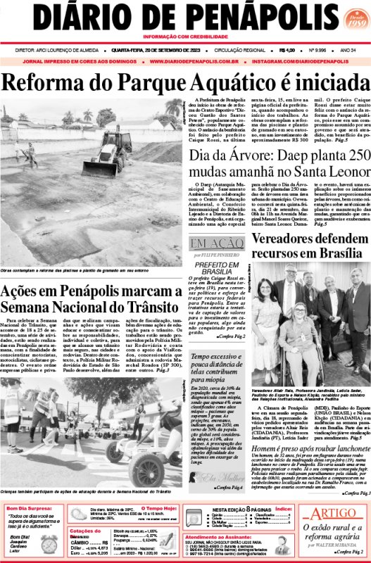 Capa do jornal DIÁRIO impresso desta quarta-feira (20)