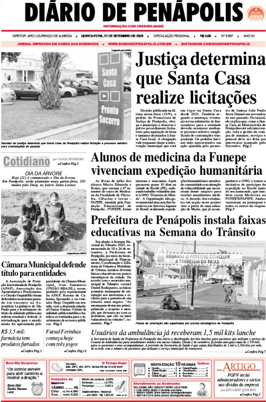 Capa do jornal DIÁRIO impresso desta quinta-feira (21)