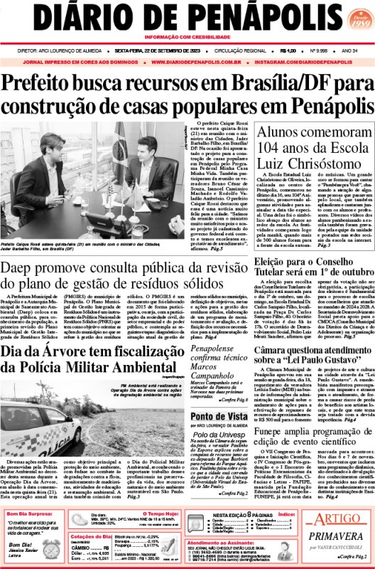 Capa do jornal DIÁRIO impresso desta sexta-feira (22)