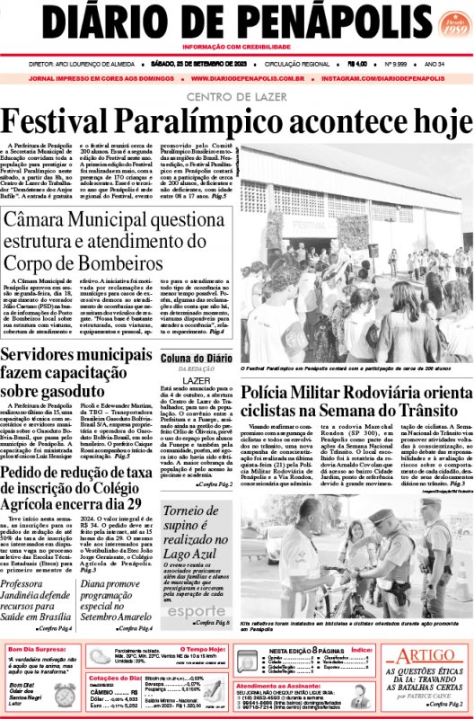 Capa do jornal DIÁRIO impresso desta sábado (23)