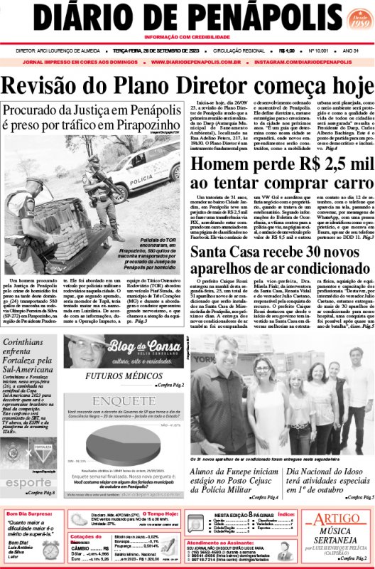 Capa do jornal DIÁRIO impresso desta terça-feira (26)