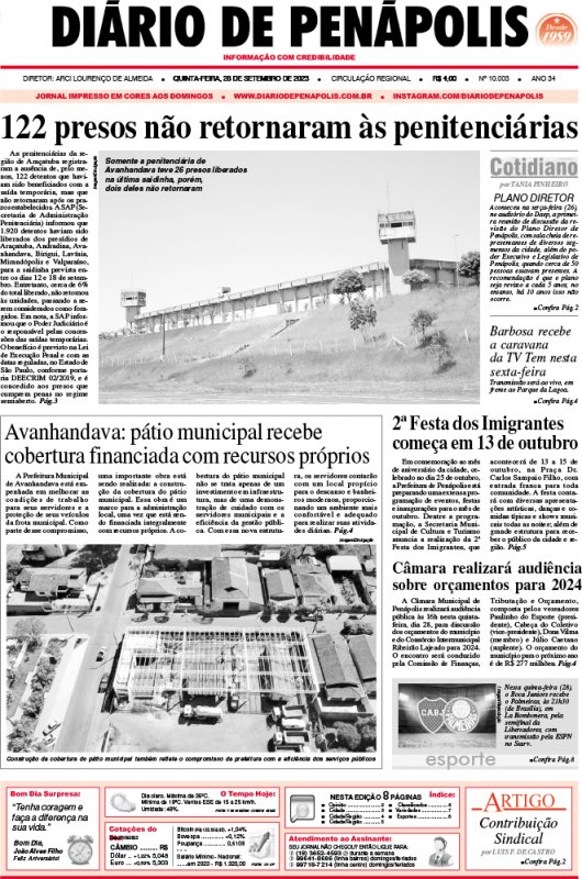 Capa do jornal DIÁRIO impresso desta quinta-feira (28)