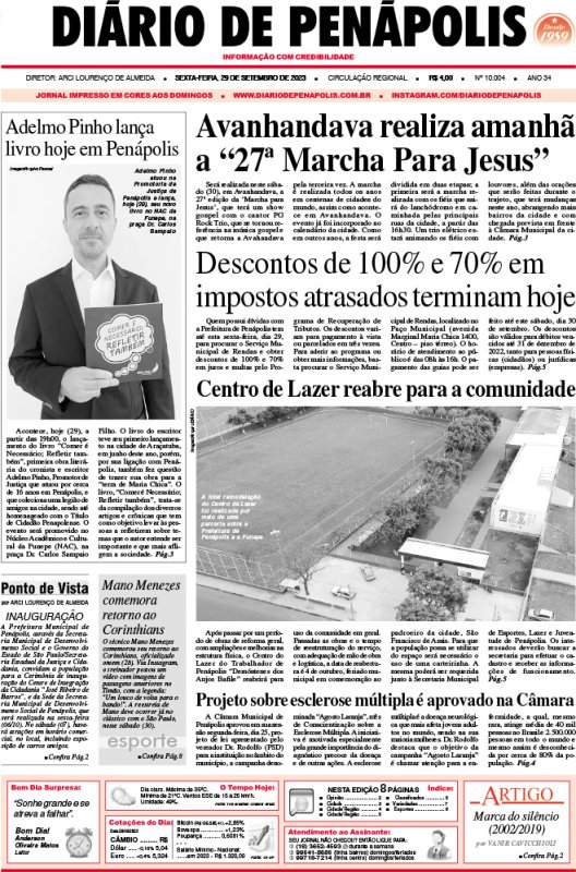 Capa do jornal DIÁRIO impresso desta sexta-feira (29)