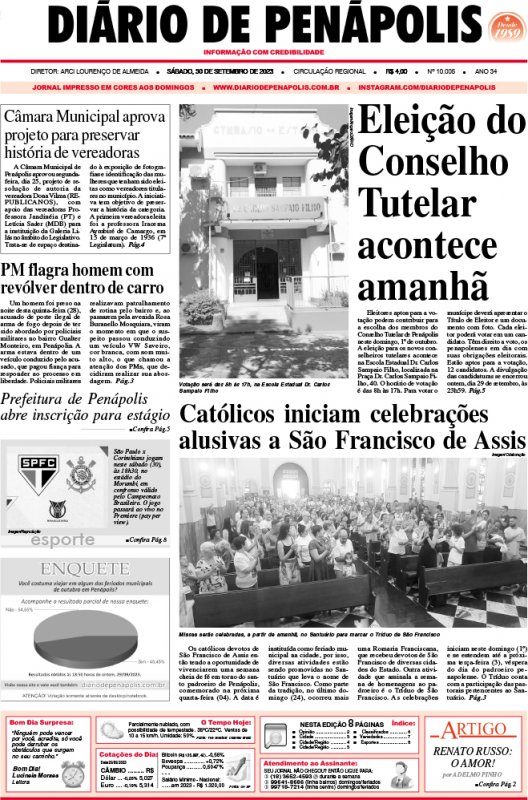 Capa do jornal DIÁRIO impresso deste sábado (30)