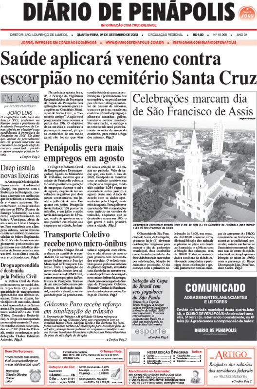 Capa do jornal DIÁRIO impresso desta quarta-feira (04)