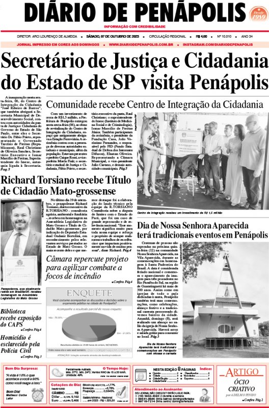 Capa do jornal DIÁRIO impresso deste sábado (07)