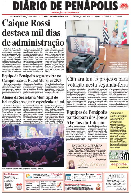 Capa do jornal DIÁRIO impresso deste domingo (08)