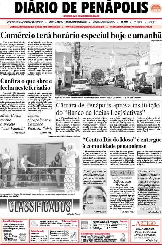 Capa do jornal DIÁRIO impresso desta quarta-feira (11)