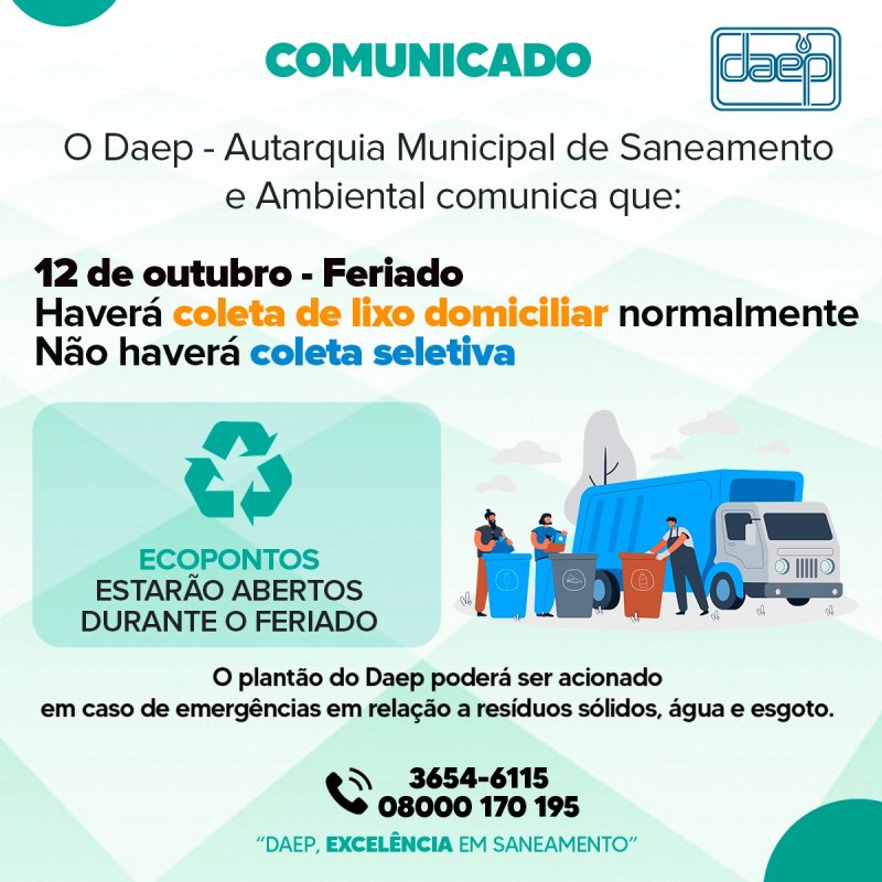 Daep comunica sobre coleta de lixo no feriado