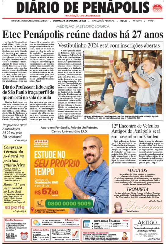 Capa do jornal DIÁRIO impresso deste domingo (15)