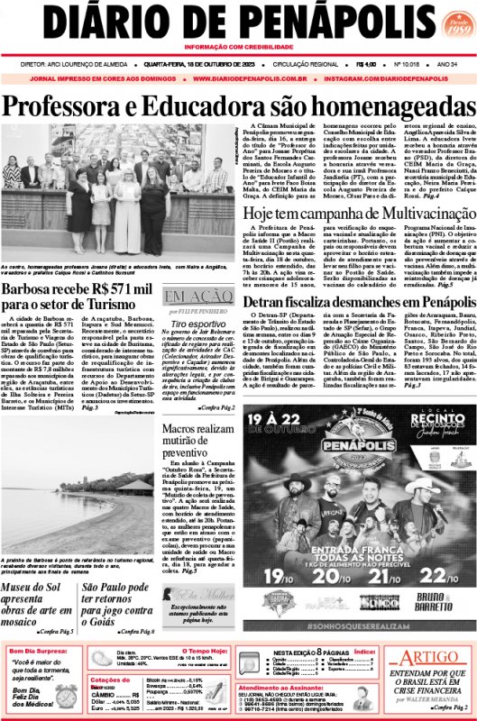 Capa do jornal DIÁRIO impresso desta quarta-feira (18)