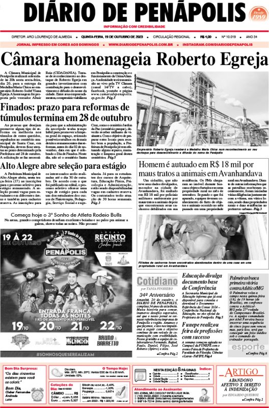 Capa do jornal DIÁRIO impresso desta quinta-feira (19)