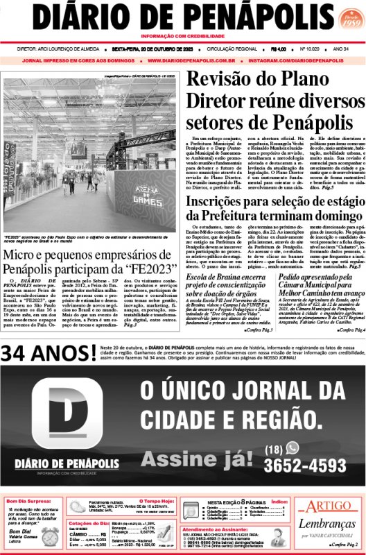 Capa do jornal DIÁRIO impresso desta sexta-feira (20)